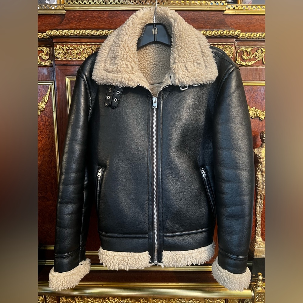 ZARA Men’s Faux Leather/Shearling Aviator Jacket